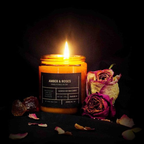 Amber & Roses Scented Soy Wax Candle
